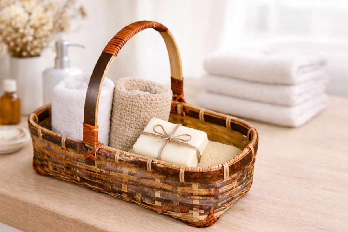 竹の手付き薄染籠S